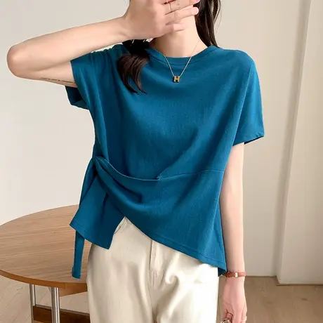 纯棉T恤女短袖2023年夏季新款女士不规则设计感小众宽松上衣ins潮商品大图
