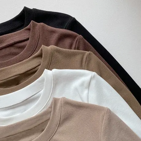 洋气发热加厚双面德绒打底衫女秋冬内搭圆领磨毛白色长袖t恤潮ins商品大图