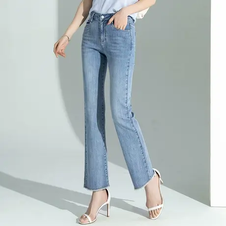 高腰微喇牛仔裤女2023年新款夏季薄款女裤窄版直筒裤九分裤喇叭裤图片