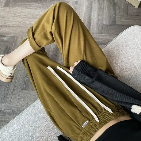 蜜黄色哈伦裤女2024年春季新款高腰直筒宽松显瘦九分小个子休闲裤商品大图