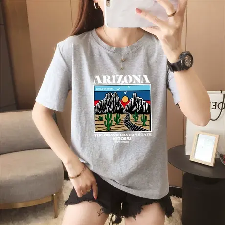 2024夏季新款卡通印花黑色短袖T恤女简约百搭圆领体恤打底上衣潮商品大图