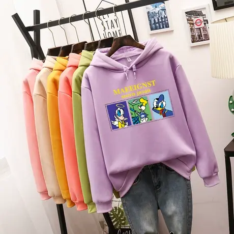 加绒加厚卫衣女士宽松韩版春秋2024年新款秋装带帽上衣秋冬外套潮图片