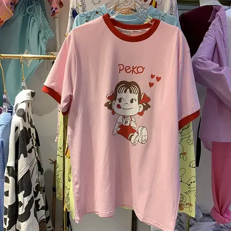 短袖t恤女夏季2021新款韩版ins潮卡通宽松设计感小众百搭半袖上衣商品大图