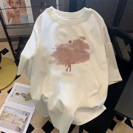港味复古chic上衣夏胖mm大码oversize遮肉显瘦t恤女bf风ins短袖潮商品大图