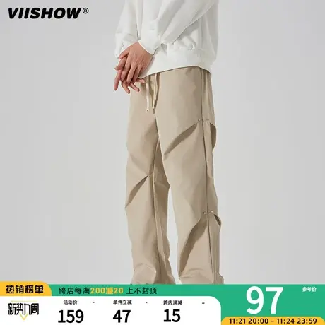 VIISHOW美式hiphop工装裤男秋季2023年新款阔腿直筒伞兵裤子高街商品大图