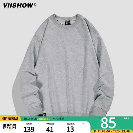 VIISHOW圆领卫衣男士ins春秋季潮流外套无帽套头宽松潮牌长袖上衣商品大图
