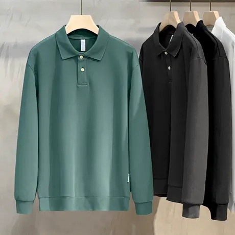 秋冬季长袖t恤男翻领Polo衫潮流宽松春秋新款男装卫衣男士打底衫商品大图