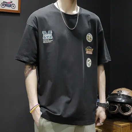 短袖t恤男士宽松大码潮牌男款体恤夏季纯棉半袖2024新款加肥加大商品大图