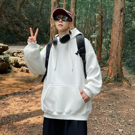 纯色连帽卫衣男春秋灰色重磅宽松oversize上衣服潮牌高街男生外套商品大图