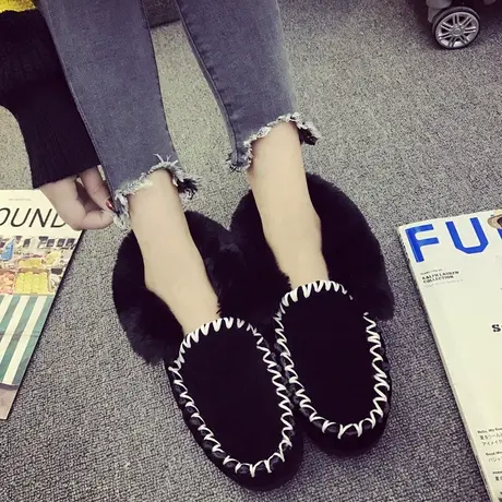 2020秋冬雪地靴女学生短靴小黑鞋韩版百搭豆豆鞋保暖棉靴平底女鞋图片