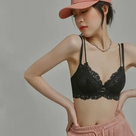 大胸显小胸内衣女夏季超薄蕾丝性感文胸套装调整型收副乳上托胸罩商品大图