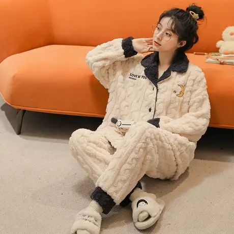 珊瑚绒睡衣女冬季法兰绒2023新款套装秋冬加绒加厚拉链冬款家居服图片