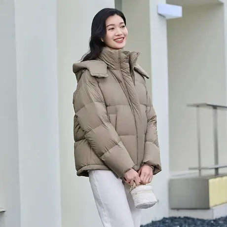 坦博尔2023年新款羽绒服女短款可脱卸帽时尚拼接秋冬小个子外套潮商品大图