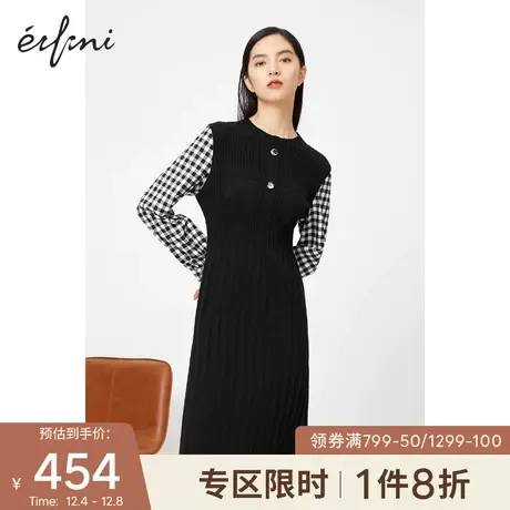 【商场同款】伊芙丽2020年新款冬装韩版假两件女连衣裙1BB294051图片