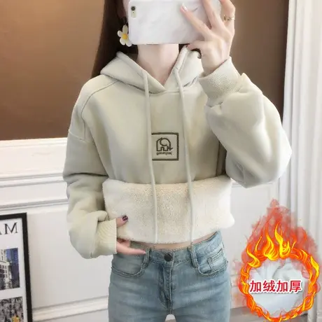 冬季中长款连帽加绒加厚卫衣女秋冬2023新款宽松外套一体绒上衣女商品大图