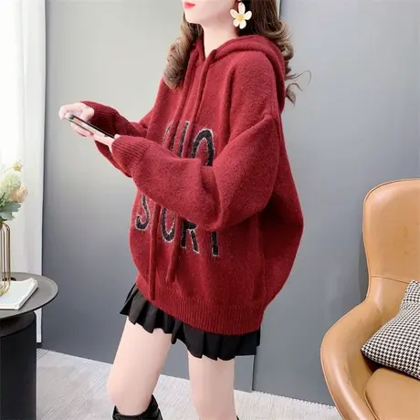 短款小个子连帽毛衣女套头2023年新款秋冬宽松加厚软糯打底针织衫商品大图