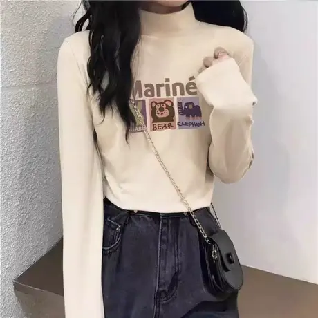 半高领德绒打底衫女2024新款秋冬季内搭双面加绒高领中领长袖上衣商品大图