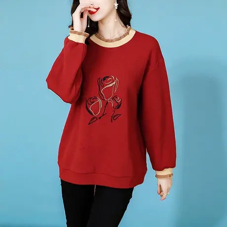 早春时尚慵懒风洋气卫衣女2025春装新款大码高级感半高领宽松遮肉图片