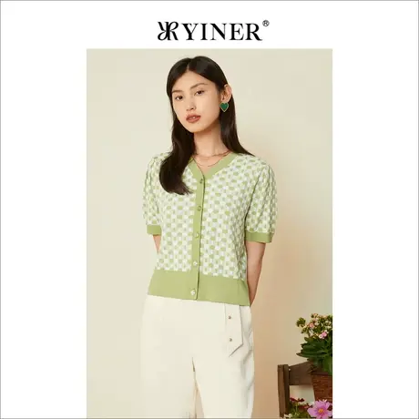 YINER音儿线上专选女装2022夏季印花上衣薄款针织开衫外套女商品大图