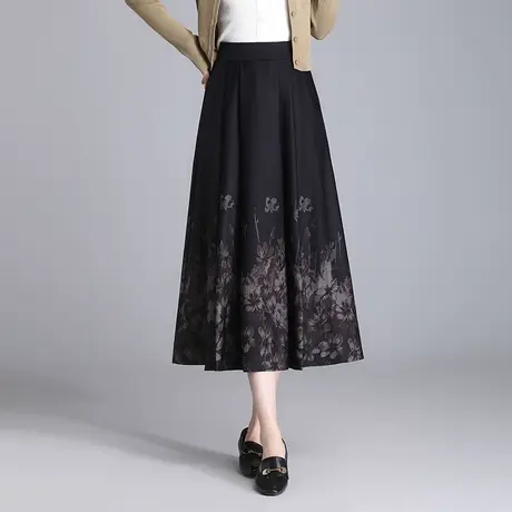 印花中长裙显瘦半身裙女春季2024新款高腰气质a字裙遮胯百褶裙子图片