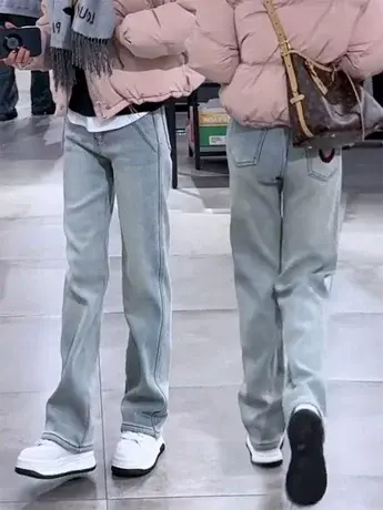 直筒裤阔腿牛仔裤子2024春秋季新款长裤浅蓝色女裤港风女装ins潮商品大图