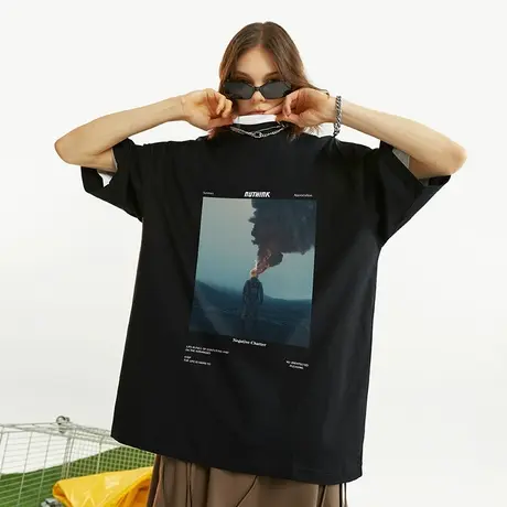 美式高街潮流vibe短袖T恤男潮BF风街头大码宽松oversize情侣半袖商品大图