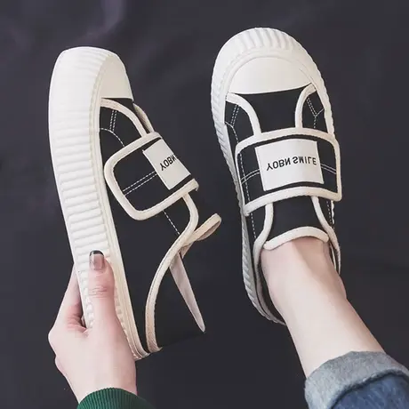 鞋子女夏季大头帆布鞋2024新款爆款魔术贴小白鞋厚底chic百搭板鞋商品大图