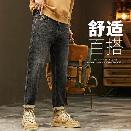 春季春秋款男士日系港风宽松休闲牛仔裤黑春装2024新款直筒男裤子商品大图