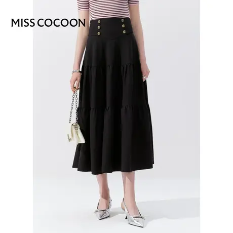 MISSCOCOON【高知touch】24春新款高腰双排扣蛋糕伞摆A字半身裙图片
