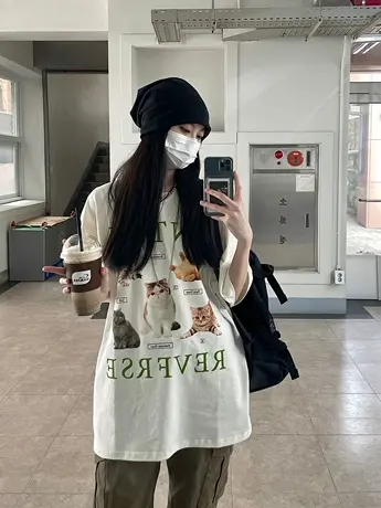 纯棉短袖t恤女ins潮牌2022夏季新款宽松设计感小众港味chic上衣商品大图