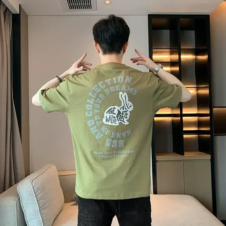 兔年白色短袖t恤男2023夏季新款宽松内搭打底衫纯棉半袖圆领汗衫T商品大图