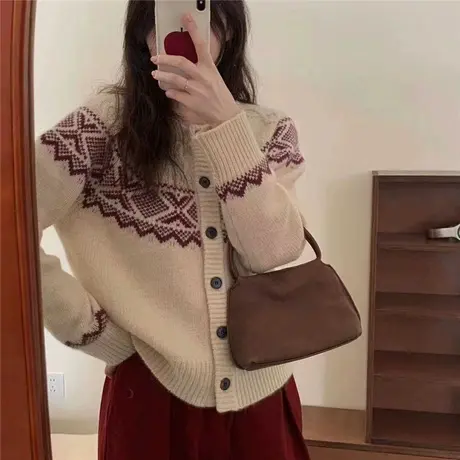 春装新款2024年针织开衫女洋气外穿休闲时尚慵懒拼色毛衣外套宽松图片