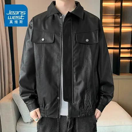 KZ真维斯春秋款PU皮衣男士痞帅夹克外套加厚款2023年新款街头机车图片