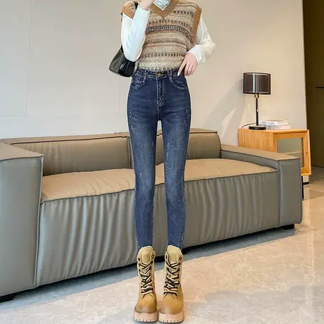 牛仔小脚裤女春秋2024新款高腰百搭修身显瘦紧身弹力复古铅笔裤潮图片