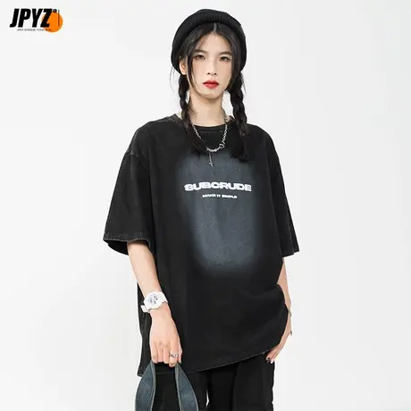 短袖t恤男2023新纯棉国潮半袖做旧蝴蝶情侣印花T恤衣服潮流5分袖商品大图