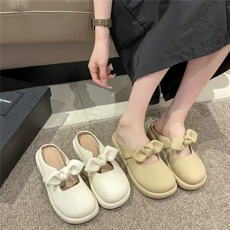 包头半拖鞋女2024新款夏季外穿时尚百搭懒人一脚蹬单鞋平底凉鞋女商品大图