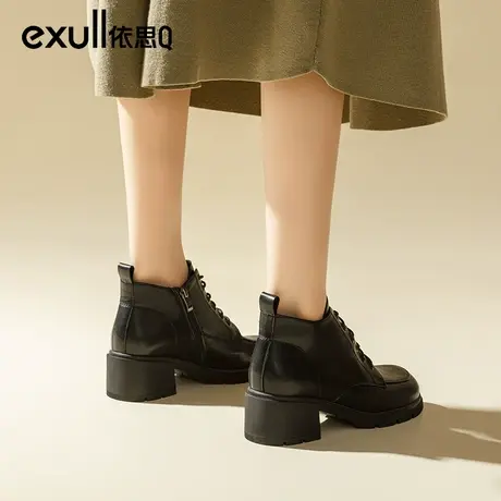 依思q高跟短靴女2023年新款靴子女秋冬马丁靴加绒皮鞋保暖鞋女靴商品大图