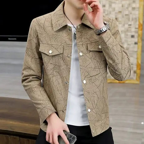 男士夹克春秋季韩版潮流休闲翻领外套个性褂子青年修身痞帅气上衣商品大图