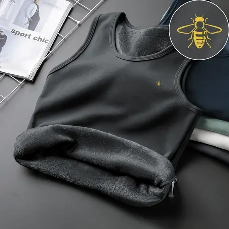 男士背心冬季内穿保暖加绒加厚健身跨栏运动坎肩无袖t恤打底马甲商品大图