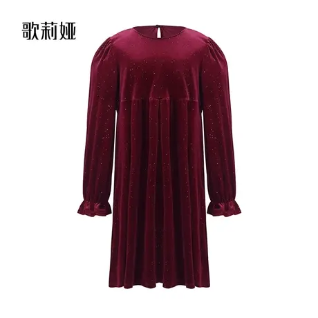 歌莉娅丝绒连衣裙女秋冬新款新年红色女童公主裙儿童裙1B9R4H62A图片