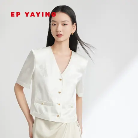 [真丝系列]EP雅莹女装 通勤白色短袖西装外套 2023新款1220B商品大图
