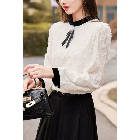 时尚气质淑女套头衬衫2022年冬季新款淑女温柔甜美显瘦通勤上衣商品大图