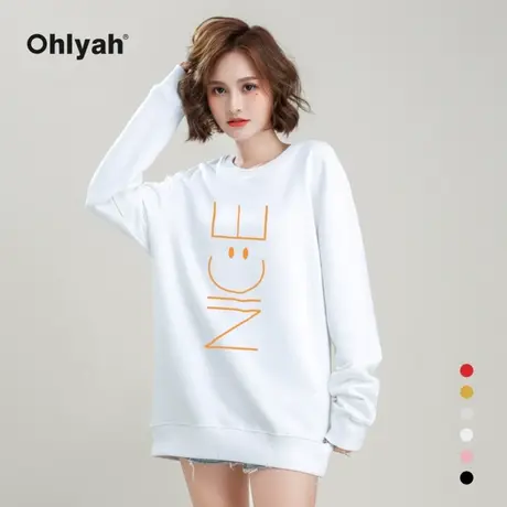 Ohlyah品牌oversize宽松圆领卫衣女笑脸印花学生上衣工作班服定制商品大图