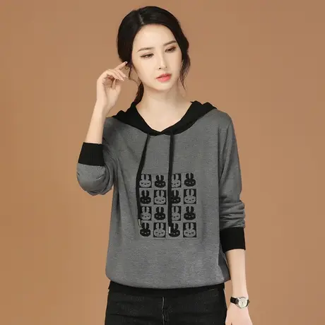 【新品8.8折】长袖连帽提花宽松休闲针织衫上衣女百搭显瘦毛衣商品大图