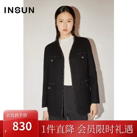 恩裳COVER冬季2022吸晴亮片设计舒适纯羊毛百搭气质款短外套商品大图