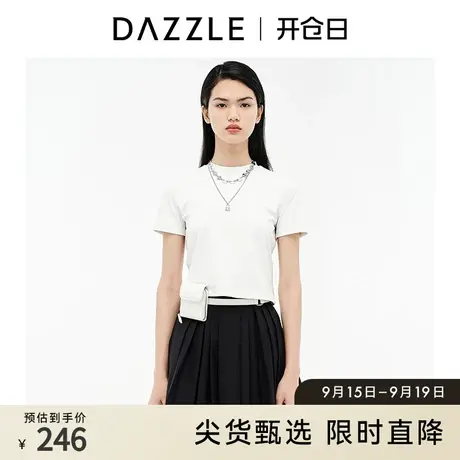DAZZLE地素奥莱 白色立体印花弹力短款T恤上衣女2D3A7011B图片