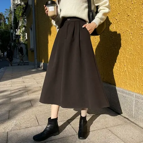 半身裙冬天配毛衣女秋冬2022年新款高腰显瘦西装毛呢垂感a字裙子图片