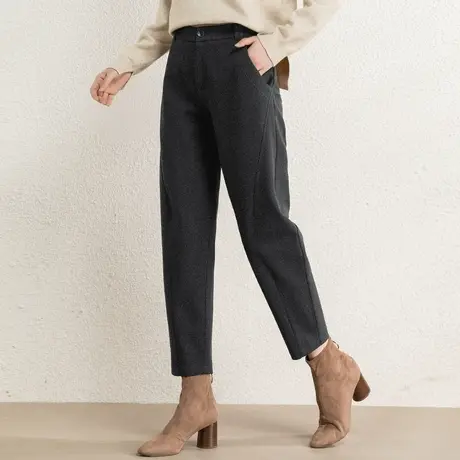 冬季毛呢裤子女秋冬2023新款妈妈萝卜裤小个子九分裤休闲裤哈伦裤商品大图