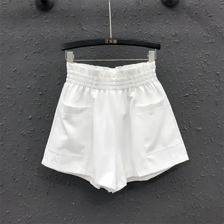 2023夏季新款白色松紧腰设计感宽松百搭休闲短裤女高腰A字阔腿裤商品大图