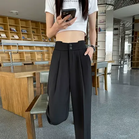 黑色西装直筒裤女2023年春夏新款高腰垂感宽松显瘦九分冰丝烟管裤商品大图